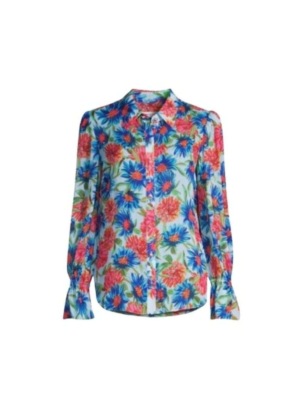 MILLY Elysa Chrysanthemum Shirt Sheer Floral Patterned Button-Down Shirt Size S
